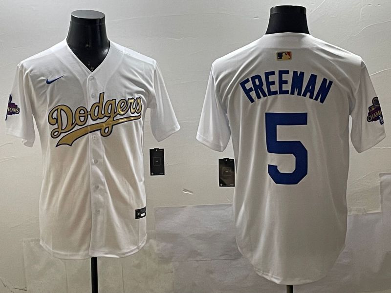 Men Los Angeles Dodgers #5 Freeman White Champion gold character 2025 Nike MLB Jersey style 33110->los angeles dodgers->MLB Jersey